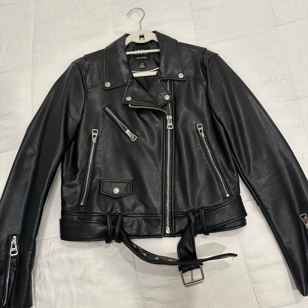 Zara faux leather black biker jacket.